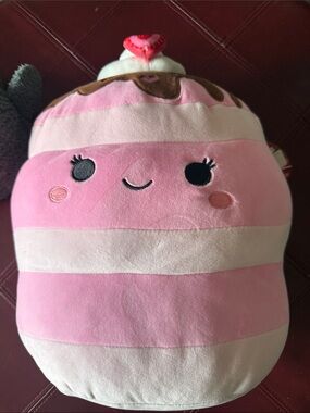SHELLY Squishmallows Pink Striped Plush Dessert Pillow 15”